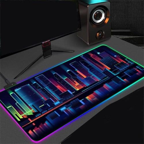 City Night View LED Mouse Pad Black Neon Light Player Accessories RGB Mouse Pad Large Computer Gaming Table with Backlight Pad