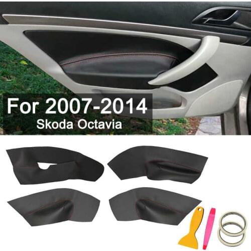 LHD For Skoda Octavia 2007-2012 2013 2014 Microfiber Leather Car Door Handle Center Armrest Panel Cover Trim