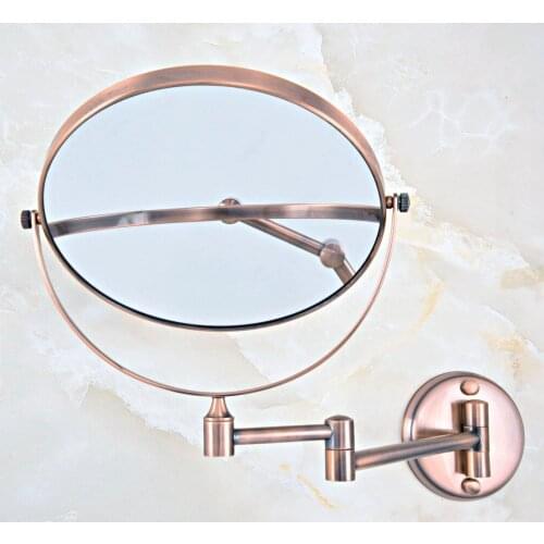 Red Copper Double Sided Bathroom Folding Brass Shave Makeup Mirror Wall Magnifying Mirror Makeup Wba631