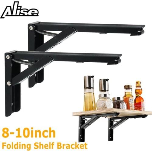 8/10inch Stainless Steel Folding Shelf Bracket Heavy Duty Brackets for Floating shelves Support Wall Mount,Brushed Nickel 2 Pcs