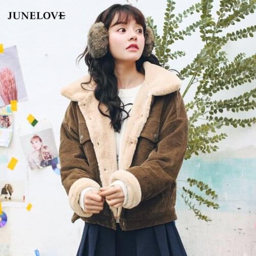 JuneLove Women Winter Thick Bomber Jackets Coats Vintage Faux Fur Female Warm Jackets Casual Street Wear Lady Loose Outwears