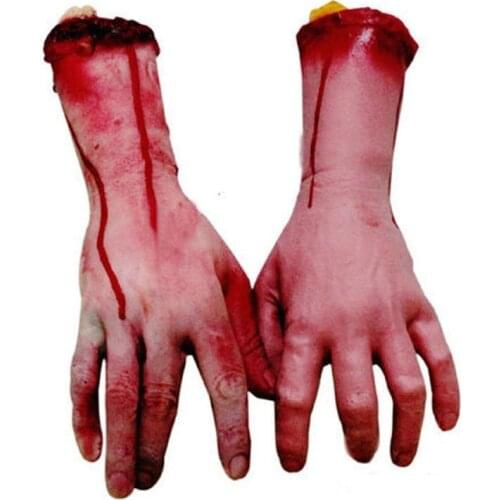 LBER Bloody Horror Scary Halloween Prop Fake Severed Life Size Arm Hand House 22-23Cm
