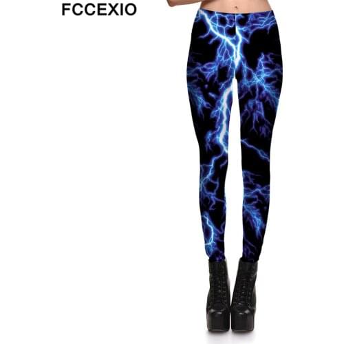 FCCEXIO Lightning 3D Print Sexy Leggings Plus Size Fitness Leggins Workout Female Summer Women Fashion Seamless Pants