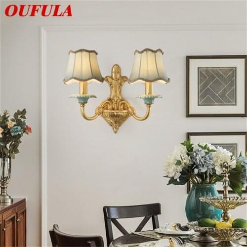 OUFULA Copper Wall Lamp Sconce Modern Luxury Design Ceramic Light Indoor For Home Bedroom Corridor