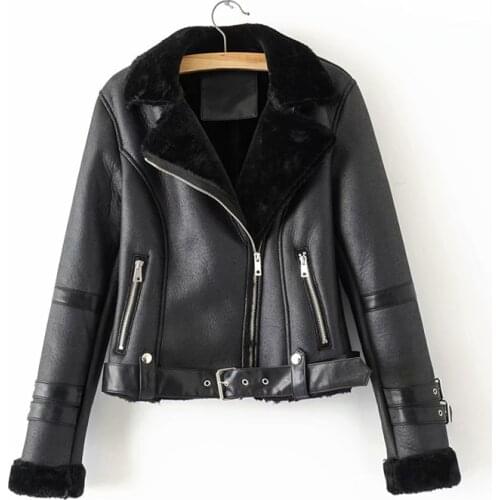 ZXQJ fashion women short leather-clad 2020 winter lady pocket zipper jackets with belt cool female moto girls chic sets