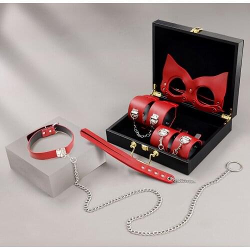 BDSM Kits Leather Sexy Toys For Mature couple Mask Collar Handcuffs Shackles Hand Pat Erotic props