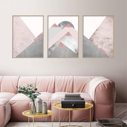 Set 3 Mountain Poster Blush Pink Gray Wall Art Abstract Canvas Painting Scandinavian Modern Poster Home Decor