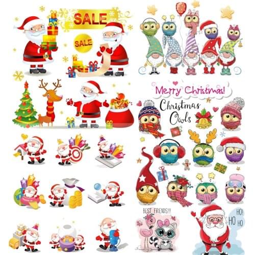 Cute Deer Santa Claus Patches Set DIY Heat Transfer Stickers Thermal Patches Iron On Transfers Washable IroningChristmas Gift