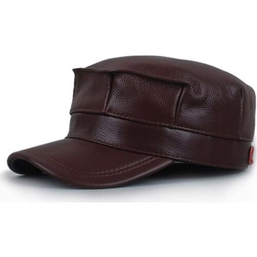 New 2021 Solid Color Real Leather Military Cap Fashion Caps Beret Ladies Classic Retro Newsboy Cowhide Hat Outdoor Sun Hats