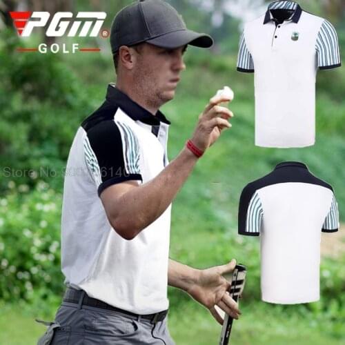 Pgm Men Short Sleeve Sport Golf T-Shirt Quick-Dry Golf Clothes M-XXL In Choice Leisure Golf Shirt Striped Training Sportswear