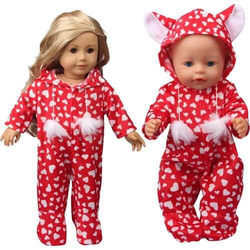 Fit 18 Inch Doll ClothesRed jumpsuit with a heart pattern Bodysuit Accessories For Halloween Festival Gift(Only sell clothes