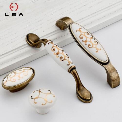 European Zinc Alloy Antique Ceramic Color Hardware Handles Furniture Door Handle Wardrobe Cupboard Kitchen Cabinet Knobs