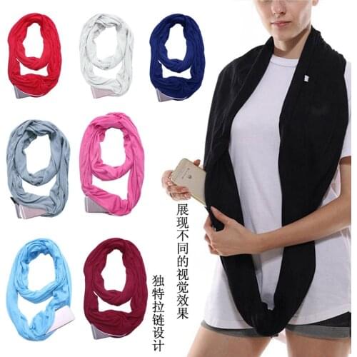 2019 New Fashion Spring Women&Man Solid Infinity Portable Scarf with Zipper Pocket Travel Journey Unisex All Match High Quality