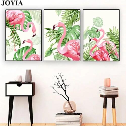 Modern Home Decor Flamingo Painting Red Flamingos Green Leaves Tropical Canvas Wall Art For Living Room Bedroom Decoration