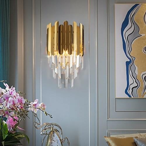 Modern Bedside Wall Sconce Lamp Luxury Golden Crystal Wall Light Fixtures Bedside Living Room LED Wall Lamp Bedroom