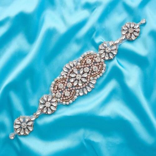 Bridal Wide Pearl Applique Rhinestone Crystal Wedding Dresses Handmade Garment Silver Accessories Beaded Gold Wholesale S148