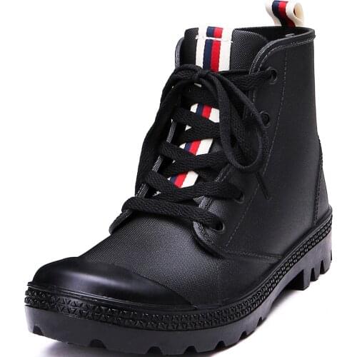 TONGPU Eco-PVC Lace-Up Back Loop Sneaker Style Womens Summer Waterproof Rain Shoes 126-400