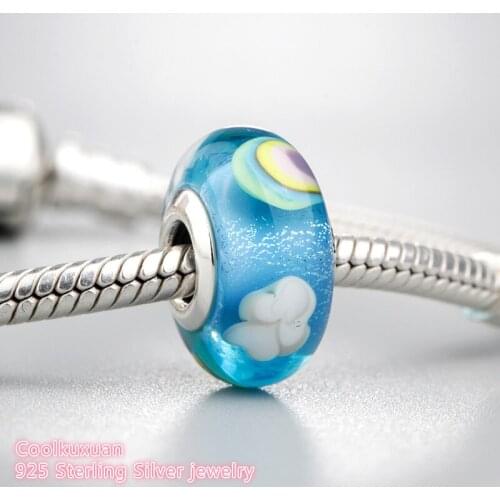 Spring 925 Sterling Silver Iridescent Rainbow Charm, Murano Glass Charm Beads Fit Original Brand Charms Bracelet jewelry