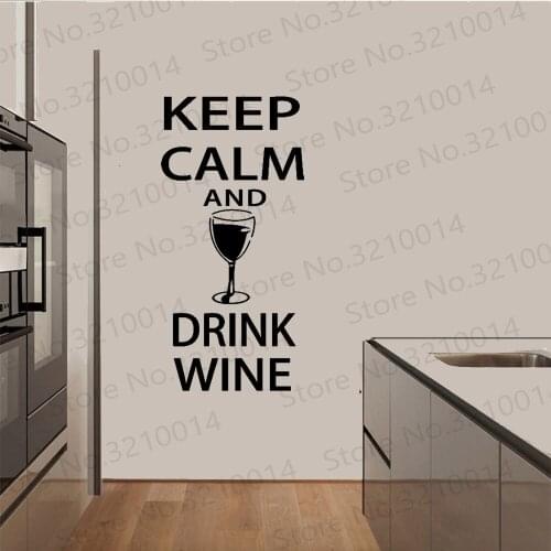High Quality Creative Refrigerator Black Sticker Keep Calm and Drink Wine Wall Stickers Home Decoration Kitchen Mural PW337