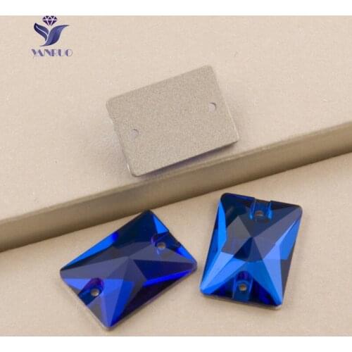 YANRUO 3250 Rectangle Capri Blue Sewn Rhinestones Sewing Strass Dres Glass Sew On Crystal For Bags Clothing