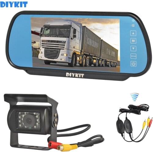 DIYKIT Wireless 12VDC 7" HD Mirror Monitor Car Monitor Waterproof CCD Rear View Car Camera for Truck Caravan Bus Van