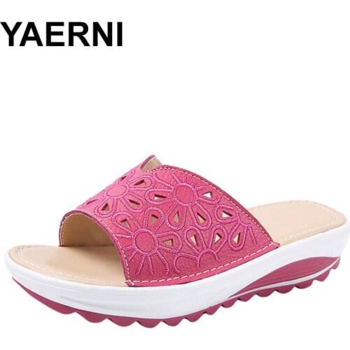 YAERNI 2020 New spring shoes Womens Open Peep Toe Slippers Hollow Out Breathable Platform Wedges Shoes zapatos de mujer zapatos