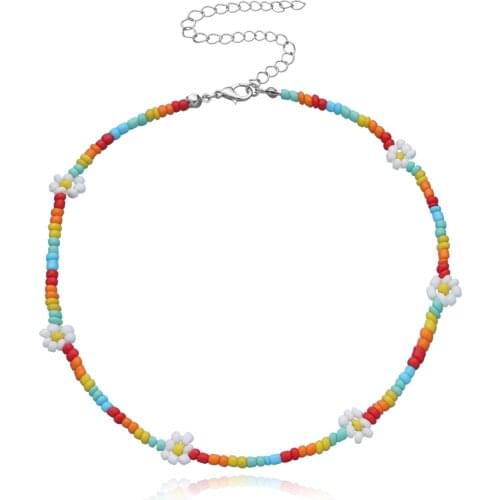 Colorful beads flower choker necklace for women girls boho choker collar elegant summer beach hawaii fashion trendy 2021 chain