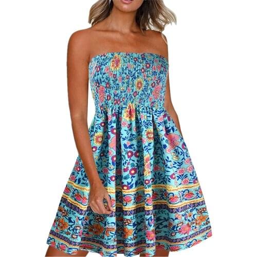 Floral Printing Pleated Dress Women Sexy Strapless Summer Dress Cold Shoulder Casual Sundress Vestidos Mujer Verano 2021 Robe