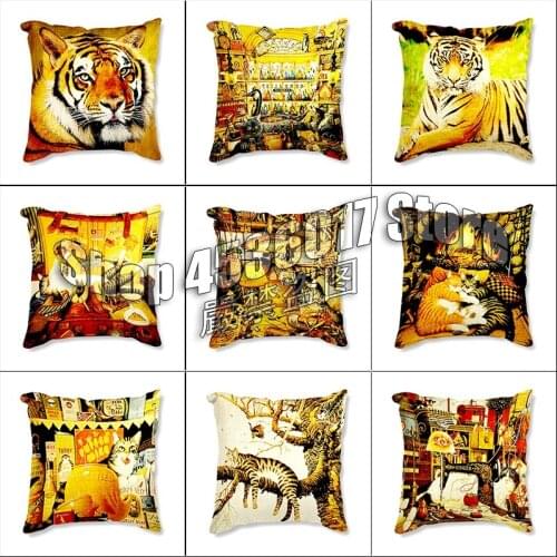 Animals Sleeve Cushion Pillowcase Polyester Pillowcase Bed Decorative Pillowcase Home Hotel tiger Decorative Backrest Pillowcase
