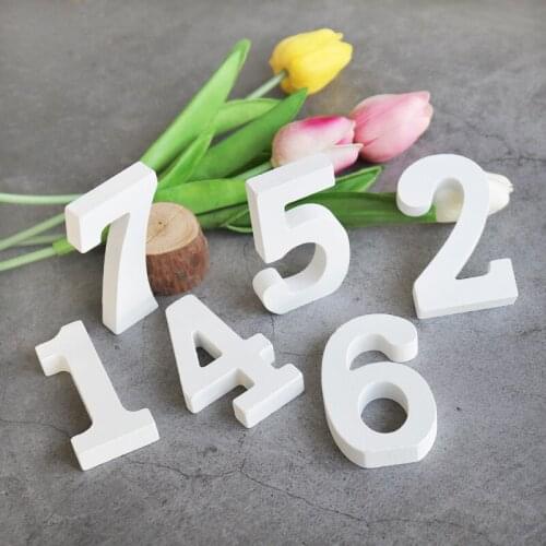 10pcs 8cm 0-9 White Wood Number Craft Embellishments Wedding Party Decor Table Number Art Craft Free Standing Digital Ornament