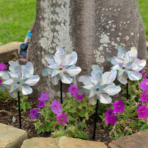 8 Leaves Laser windmill Bird Repellent Windmill Sparkly Silver Pinwheels Bird Deterrant For Garden Party Lawn Decor 10pcs