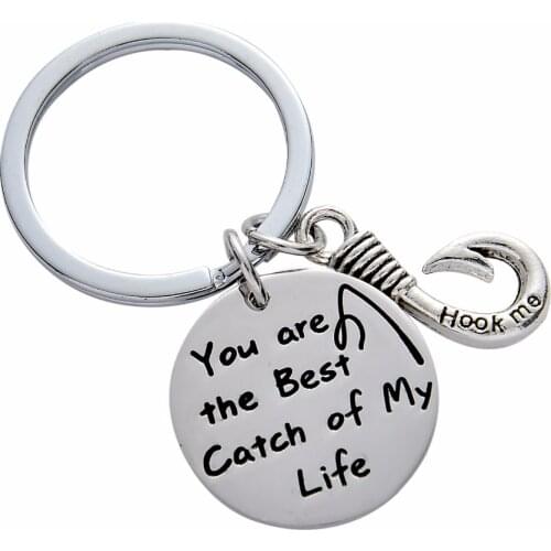 12PC/Lot You Are The Best Catch Of My Life Keychain Husband Boyfriend Couple Fisherman Gift Hook Charms Stainless Steel Keyring
