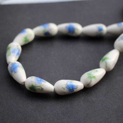 16Pieces Drop Shape Ceramic Beads 10.2mm*20mm Blue Flowers Patterns for jewelry making 5213