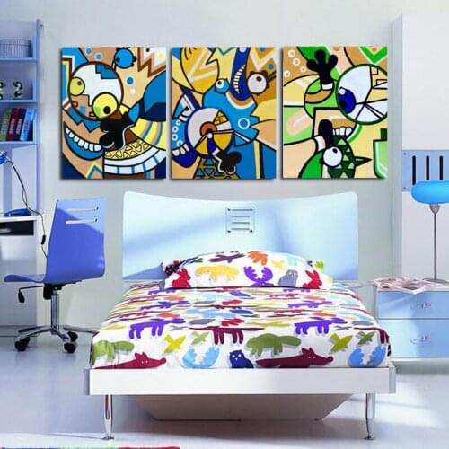 3 pieces Modern handmade painting abstract Minions on oil canvas for child room decor and wallpaper