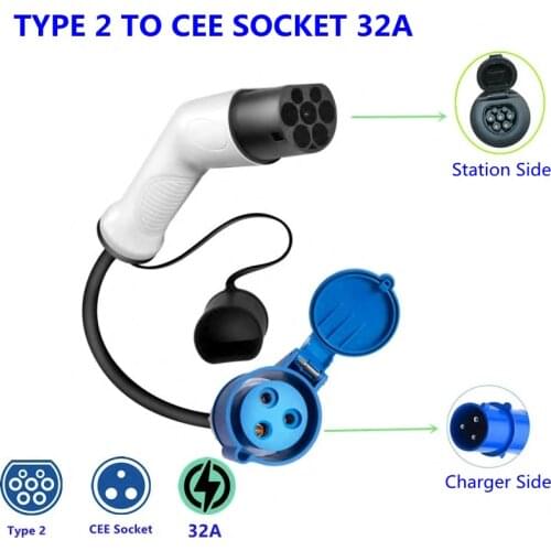 32A EV charging converter CEE socket to IEC 62196-2 charging plug adapter cable transfer wiring
