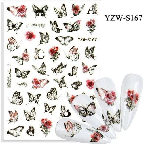 3D Nail Sticker Rose Flower Butterfly Slider Nails Art Decoration Wraps Decals Design Adhesive Manicure Tips Stickers Pegatina