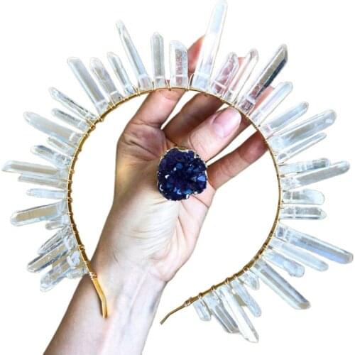 Boho Bridal Wedding Headband Handmade Clear White Faux Crystal Quartz Hair Hoop NEW