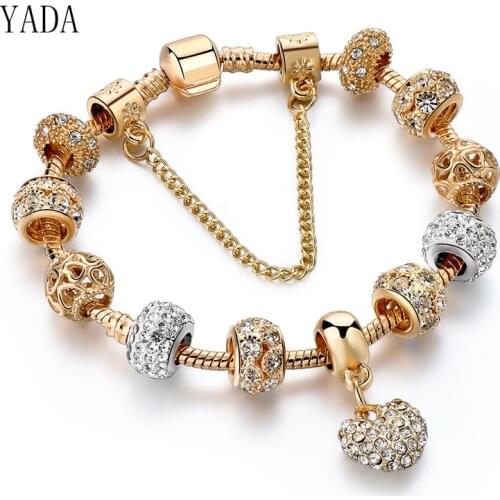 YADA Gifts INS Fashion gold heart Bracelets&Bangles For Women Hot Chain Bracelets Charm Crystal Jewelry Trendy Bracelet BT200176