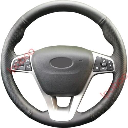 Black & Black Hole Lether Steering Wheel Hand-stitch on Wrap Cover For Lada Vesta 2015 2016 2017 2018 2019 Xray 2015-2019