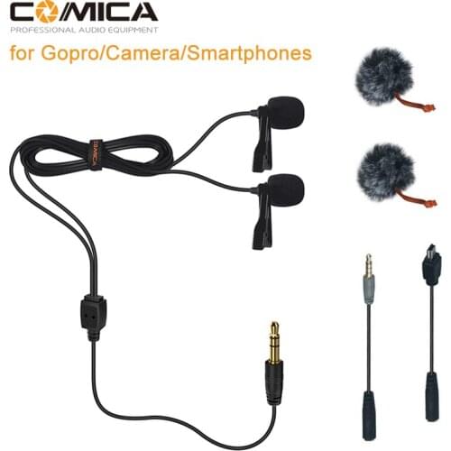 Comica CVM-D02 Dual-head Lavalier Microphone Clip-on Lapel Condense Video Interview Vlog Mic for Smartphone DSLR GoPro Camera