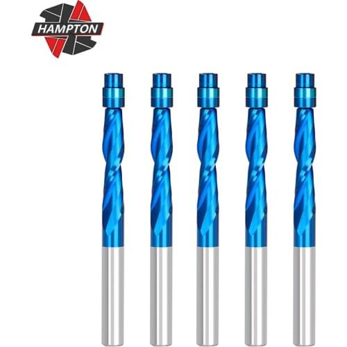Milling Cutter 1pc 1/4" Shank CNC Router Bits Nano Blue Coated Carbide End Mills Two Flutes Flush Trim Router Bit Milling Tool