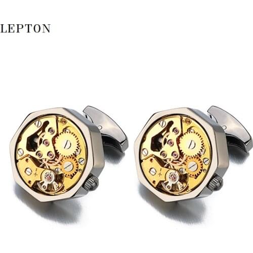 Hot Sale Non-Functional Watch Movement Cufflinks for mens High Quality Stainless Steel Steampunk Gear Watch Mechanism Cuff links