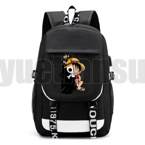 Hip Hop Anime Bookbag Canvas ONE PIECE Backpack Mens Zipper Black Cartoon Monkey D.Luffy Mochila De Escola Do Back Pack Women