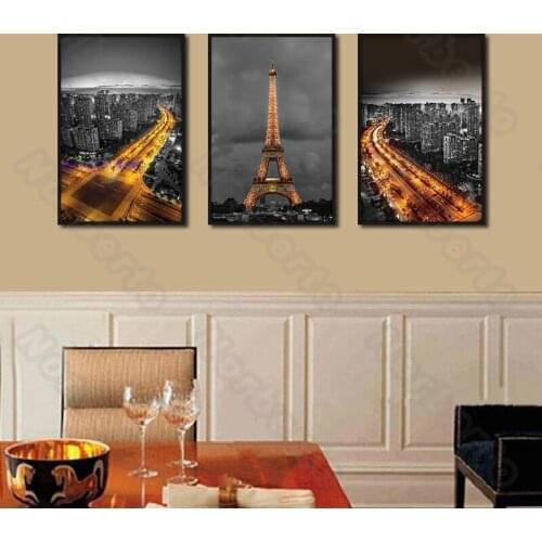 Modern Style Canvas Painting Poster Print City Night Scape In Paris High Buildings and Bridge for Home Rooms Gallery Decoration
