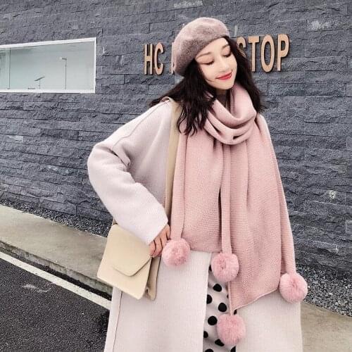 Chinese quality silk Fashion new style autumn and winter women thickening Cashmere Hair ball scarf lady wool Pure color shawl