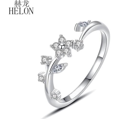 HELON Solid 10K White Gold Round &Marquise cut Lab Grown Moissanite Diamond Enagement Ring Women Vintage Jewelry Moissanite Ring