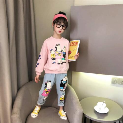 Girls Cartoon Letter Clothing Set 2 Pcs Sweatshirt + Jeans Pants Winter Clothes Sets for Baby Girls Kids Suit Children Costume