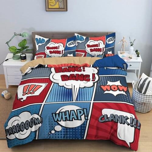 Comic Retro Style Bedding Set Deluxe Down Quilt Cover Pillowcase 3D Digital Print Bedroom Decoration Home Textile