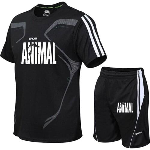High Quality Summer Men Fashion Two Pieces Sets T Shirts+Shorts Suit ANIMAL fitness Tees sport Breathable basketball Men Tshirt
