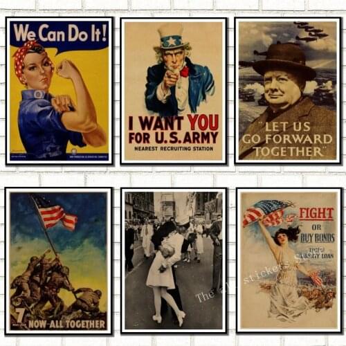 World War vintage Retro Kraft Poster. World War 1, World War 2 propaganda poster retro poster style decorative/901